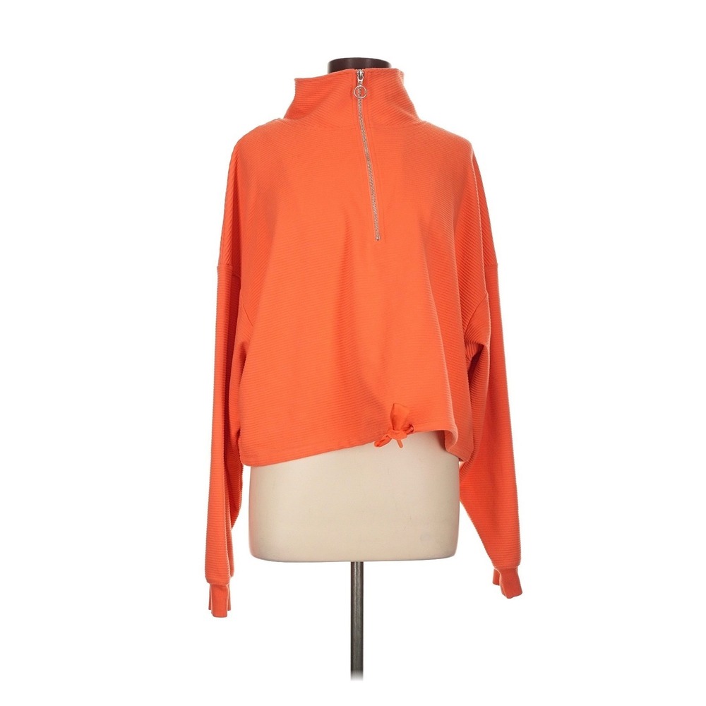 Lorna Jane Pullover Women Large Orange Excellent Ribbed Quarter Zip Cropped Top